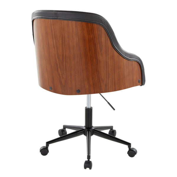 English Elm Office Task Chair with Walnut Accents Faux Leather Seat and Mid-century Modern Style B202P474169