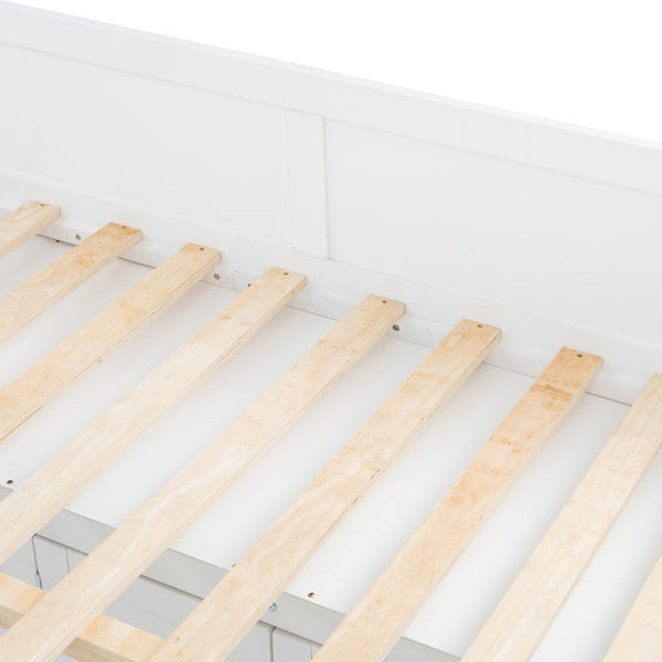 English Elm Full Size Offset Bunk Bed with Wardrobe Hanging Rod Drawers and Upholstered Rail White N820S00081K