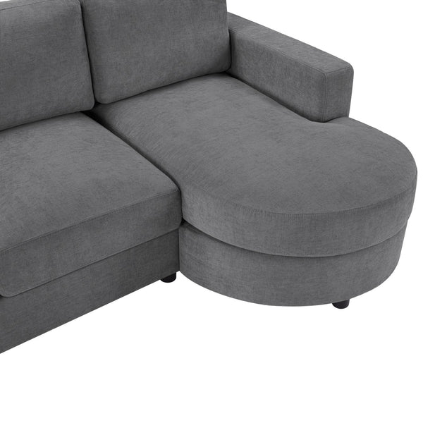 English Elm Modern L-Shaped Sectional Sofa With Curved Chaise, Usb Ports & Storage, Soft Chenille, Grey Finish N719S002170E