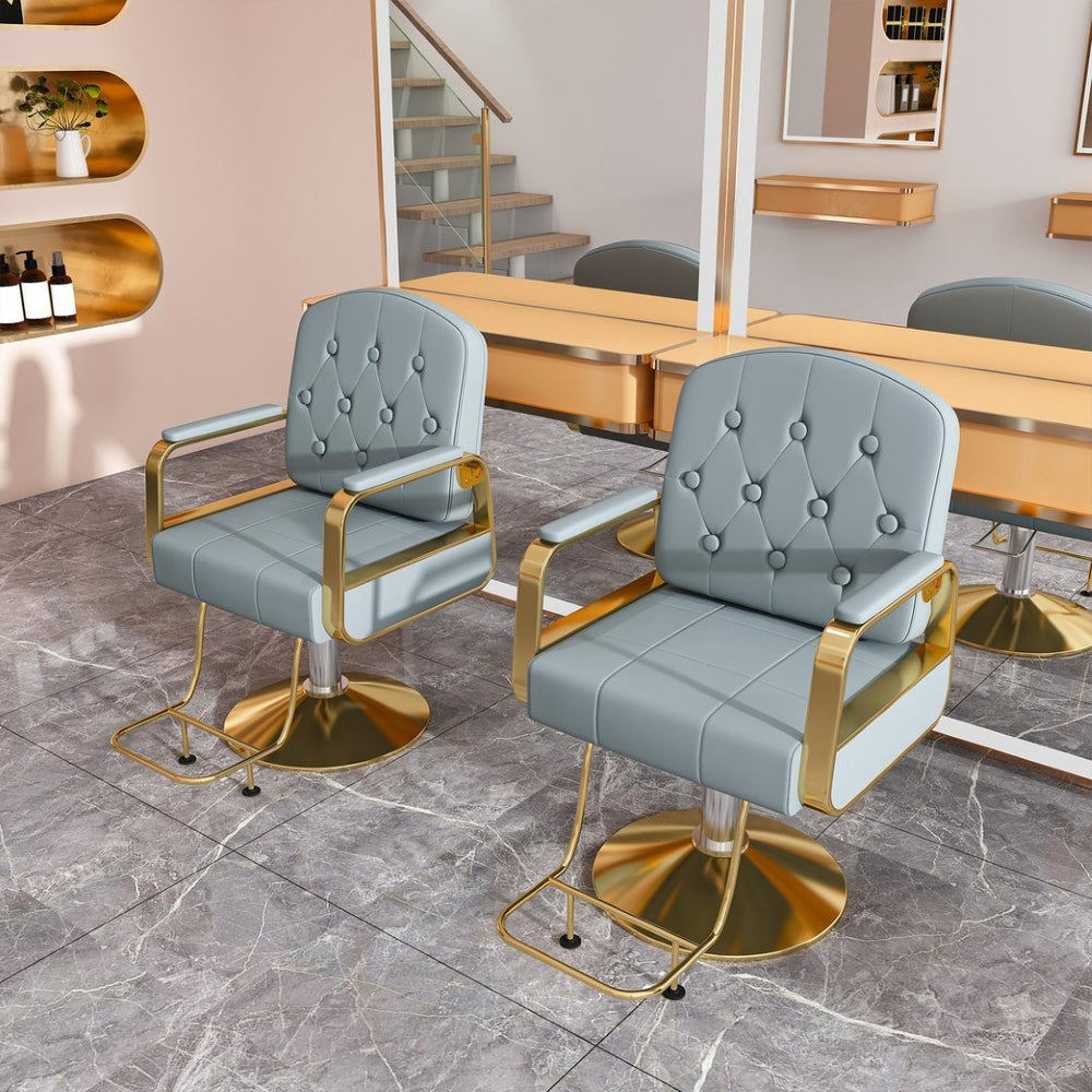 English Elm Hydraulic Salon Chair with Foot Pump Swivel Base Pu Leather Seat for Barber Tattoo Spa Blue W2700P410953