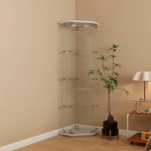 English Elm Lighted Corner Display Cabinet Four Tempered Glass Shelves Led Lit Living Room Tower White W1510P436490