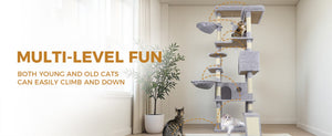 English Elm 71 Inch Floral Cat Tower with Condo Hammock Sisal Posts and Plush Perches for Large Breeds W243P326646