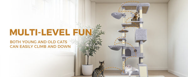 English Elm 71 Inch Floral Cat Tower with Condo Hammock Sisal Posts and Plush Perches for Large Breeds W243P326646