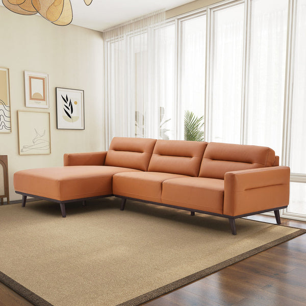 English Elm Ashcroft Furniture - Ella L-Shaped Cognac Pu Leather Sectional Couch - Mid-Century Modern Design For Stylish Comfort B183S00109