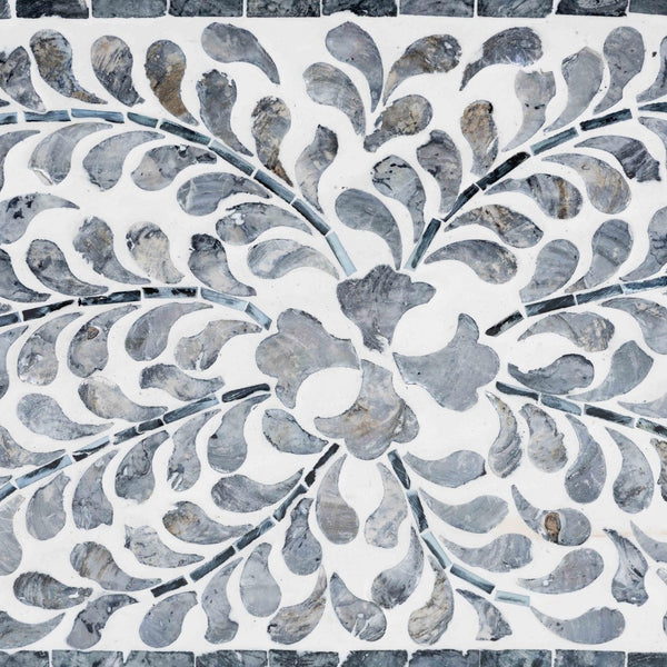 English Elm Coastal Capiz Shell Mosaic Console Table Iridescent Floral Inlay with Two Drawers B2750P467801