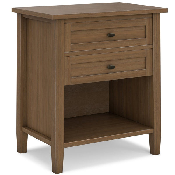 English Elm Warm Shaker Pine Nightstand with Two Drawers and Open Shelf for Farmhouse Bedrooms B136P420751