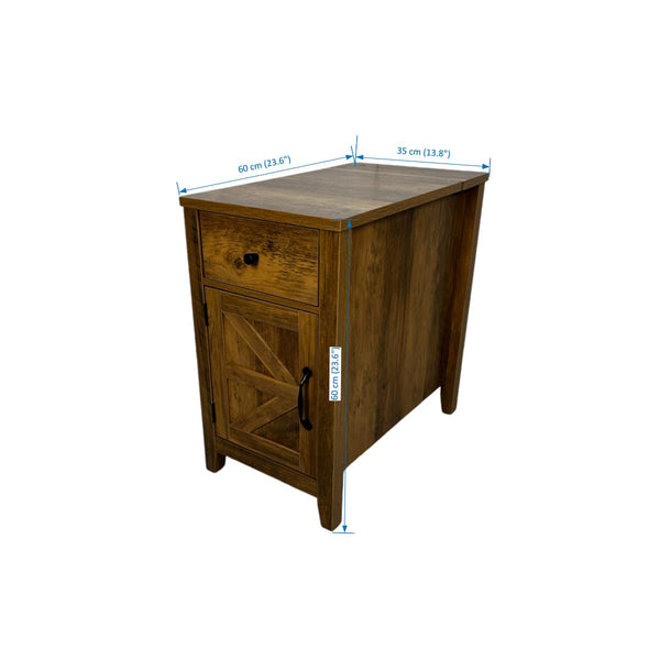 English Elm Farmhouse Nightstand with Charging Station and Barn Door Drawer — USB-C, AC Outlets, Compact Storage Antique brown W1412P230409