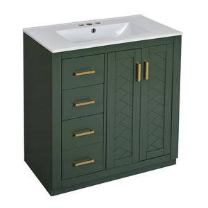 English Elm 30'' Elegant Bathroom Vanity Set With Ceramic Sink, Solid Wood Frame, Soft-Close Doors & Smart Storage N710P191970F
