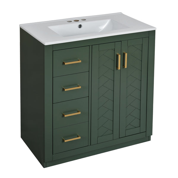 English Elm 30'' Elegant Bathroom Vanity Set With Ceramic Sink, Solid Wood Frame, Soft-Close Doors & Smart Storage N710P191970F