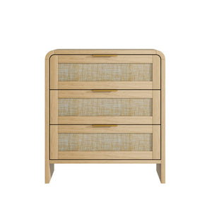 English Elm Rattan Drawer Nightstand Set with Built-in Charging Station and Open Shelf Bedroom Storage Oak W1820P416765
