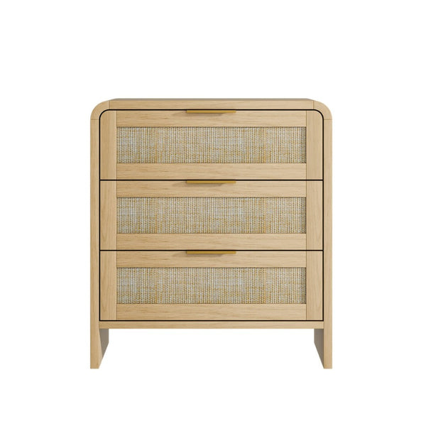 English Elm Rattan Drawer Nightstand Set with Built-in Charging Station and Open Shelf Bedroom Storage Oak W1820P416765