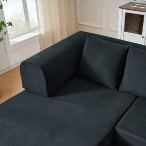 English Elm 106" Modular Sectional Sofa with Deep Seat Velvet Upholstery, Boneless L Shaped Chaise, 5 Pillows, No Assembly Required Black W3163S00043