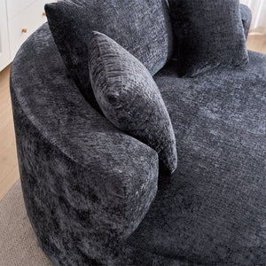 English Elm Round Swivel Barrel Chair Plush Chenille Upholstery Cozy Accent Seat for Any Room Black W2915P338890