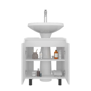 English Elm White Bathroom Vanity Cabinet for Pedestal Sink – Slim Under-Sink Organizer with Multiple Shelves, Durable Finish, Space-Saving Storage Solution (27.56" L x 25.6" W) B062P380049