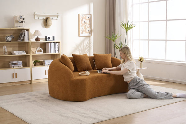 English Elm Ly-049s Curved Chenille Loveseat with Boneless Frame for Modern Living Spaces Orange W2231P402439