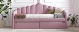 English Elm Twin Size Upholstered Daybed With 2 Drawers ,Velvet Sofabed With Usb Charging Ports,No Box-Spring Needed,Pink