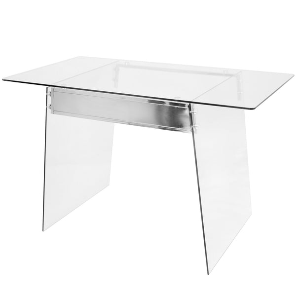 English Elm Glacier Clear Tempered Glass Desk with Chrome Accents by LumiSource — Contemporary, Sleek Office Surface B202P223971