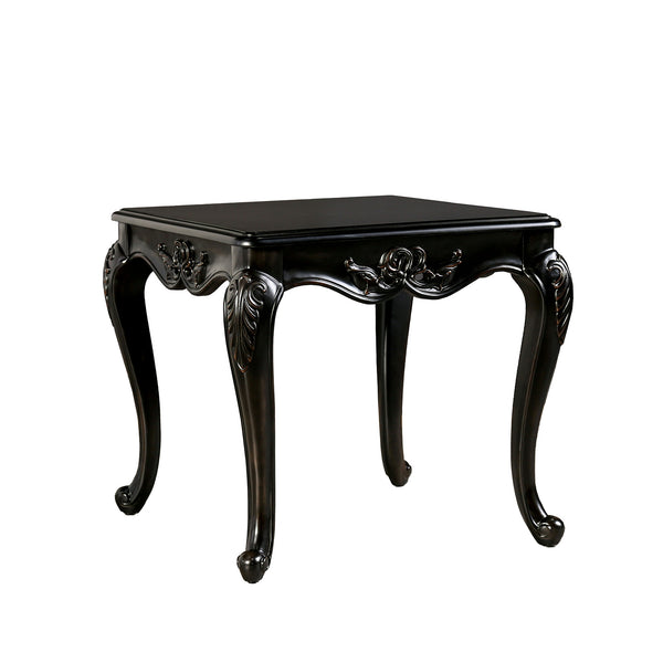 English Elm 1pc Champagne Finish End Table with Ornate Carvings Cabriole Legs Solid Wood Veneer Accent Table B2741P361115