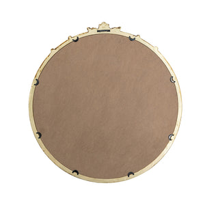 English Elm 30x31" Rococo-Inspired Round Wall Mirror in Antique Gold with Ornate Leaf Crest, Lightweight MDF Elegance W2078P372548