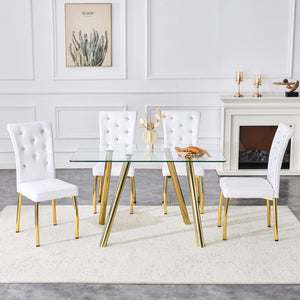 English Elm 51-inch Tempered Glass Rectangular Dining Table Electroplated Metal Base Open Plan Gold W3875S00003