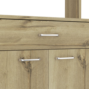 English Elm Bay Pantry Two-Door Cabinet with Drawer, Adjustable Metal Legs, Spacious Countertop & Hutch Beige 38 L x 18 W x 8 H B128P148868