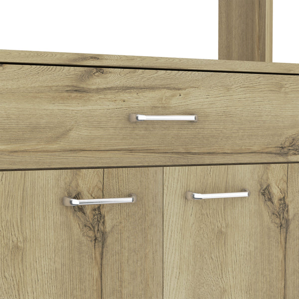 English Elm Bay Pantry Two-Door Cabinet with Drawer, Adjustable Metal Legs, Spacious Countertop & Hutch Beige 38 L x 18 W x 8 H B128P148868