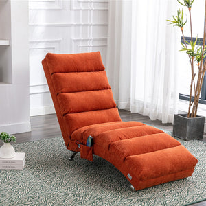 English Elm Linen Ergonomic Massage Chaise Lounge with Remote Control, 140° Recline, Heavy-Duty Frame, 5 Modes Orange W39539622