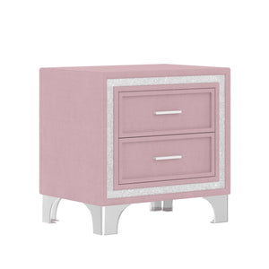 English Elm 3-Pieces Tufted Upholstered Platform Bed with Romantic LED Headboard and Two Storage Nightstands Pink 63.98 L x 23.23 W x 5.91 H N733S183659H