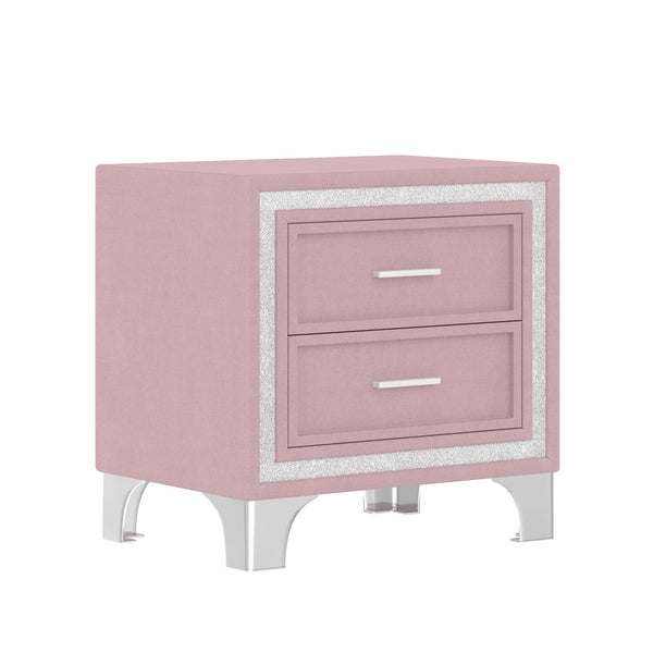 English Elm 3-Pieces Tufted Upholstered Platform Bed with Romantic LED Headboard and Two Storage Nightstands Pink 63.98 L x 23.23 W x 5.91 H N733S183659H