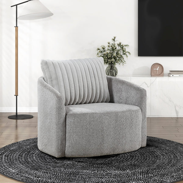 English Elm Modern Francine Swivel Chair in Soft Gray Chenille with Plush Corduroy Back Pillow, 360° Comfort B011P256605
