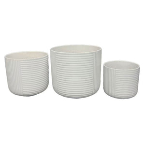 English Elm Kena Matte White Ceramic Ribbed Planter Trio Architectural Geometric Set for Modern Decor B056P417094