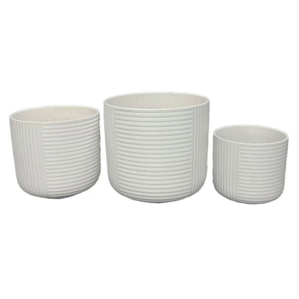 English Elm Kena Matte White Ceramic Ribbed Planter Trio Architectural Geometric Set for Modern Decor B056P417094