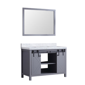 English Elm Dark Grey Bath Vanity Set With Carrara Marble Top & Matching Mirror - Elegant Storage Solution! B2731S00716