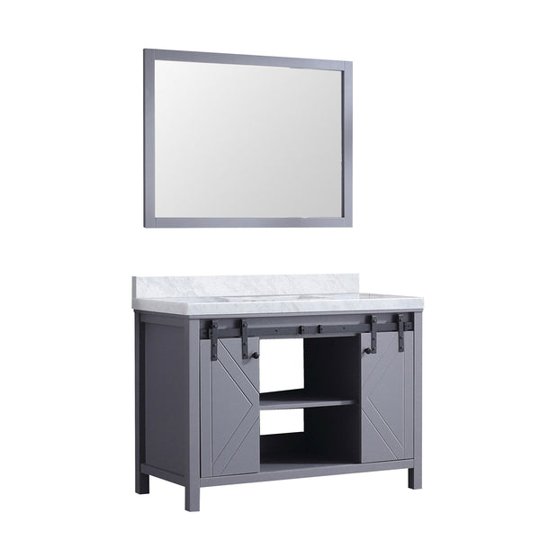 English Elm Dark Grey Bath Vanity Set With Carrara Marble Top & Matching Mirror - Elegant Storage Solution! B2731S00716