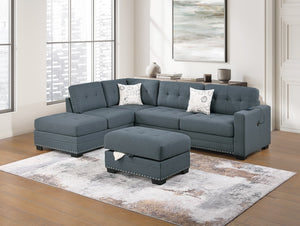 English Elm Living L-Shaped Sectional Sofa Set with Reversible Chaise, Tufted Burlap Fabric, Storage Ottoman, USB Port Dark Gray 34 L x 26 W x 45 H B011S01775