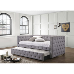 English Elm Cross Creek Tufted Grey Fabric Twin Daybed with Trundle for Guest Rooms B062S01615