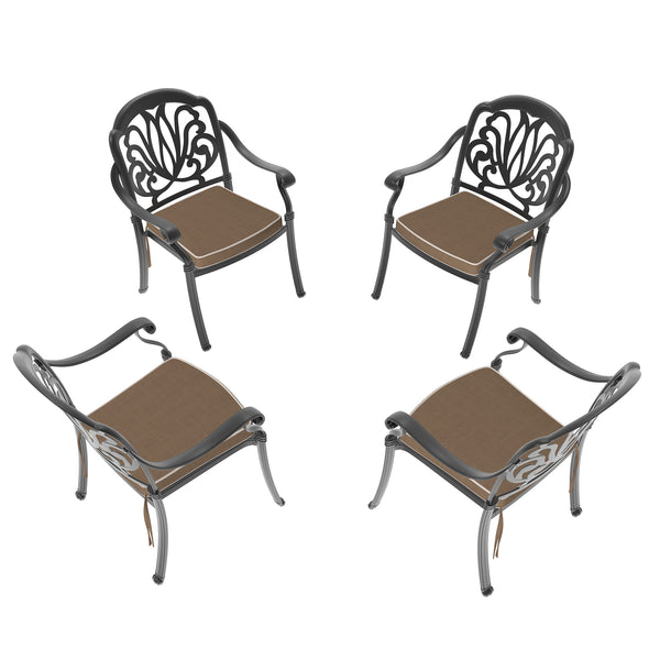 English Elm Cast Aluminum Patio Dining Chair Set Of 4 - Stylish Black Frame With Weather-Resistant Brown Cushions W1710P166052
