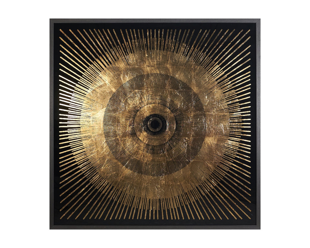 Sunpan Brilliance Wall Art: Luxe Art Deco Acrylic Print with Gold Leaf Sunburst & Charcoal Wood Frame