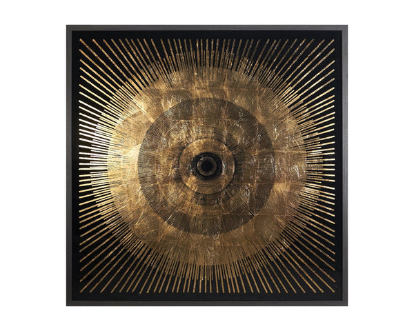 Sunpan Brilliance Wall Art: Luxe Art Deco Acrylic Print with Gold Leaf Sunburst & Charcoal Wood Frame