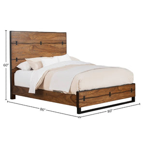 Alpine Furniture Live Edge Plantation Mahogany King Bed In Tobacco Finish With Live Edge Detail, Bowtie Accents, Solid Craftsmanship 5200-07EK