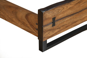 Alpine Furniture Live Edge Plantation Mahogany King Bed In Tobacco Finish With Live Edge Detail, Bowtie Accents, Solid Craftsmanship 5200-07EK