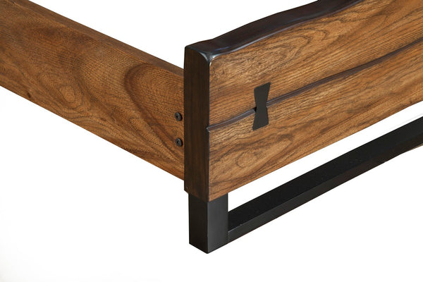 Alpine Furniture Live Edge Plantation Mahogany King Bed In Tobacco Finish With Live Edge Detail, Bowtie Accents, Solid Craftsmanship 5200-07EK