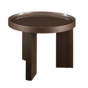English Elm Lakita Two-tone Smoked Oak End Table with Glossy Veneer Top for Modern Living B2726P442584