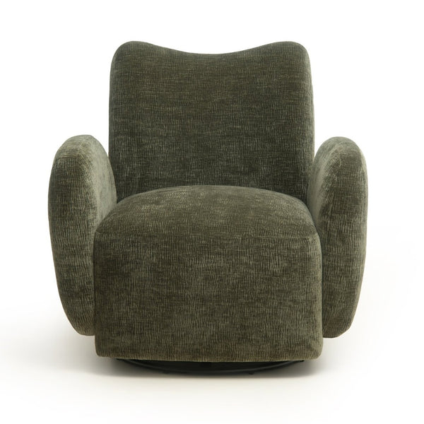 English Elm 360° 360 Swivel Accent Chair Plush Chenille Upholstered Circular Seat for Living Room Office Olive Green W2901P463507