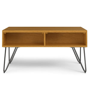 English Elm Hunter Solid Oak Lift Top Coffee Table with Hidden Storage and Iron Hairpin Legs B136P429091