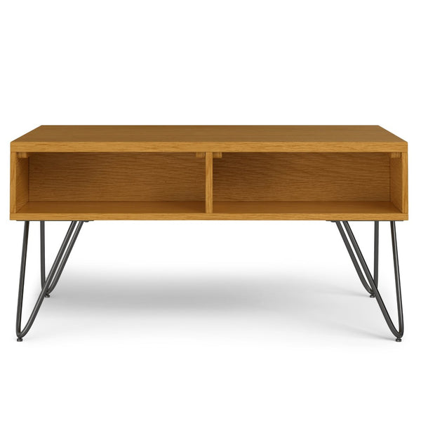 English Elm Hunter Solid Oak Lift Top Coffee Table with Hidden Storage and Iron Hairpin Legs B136P429091