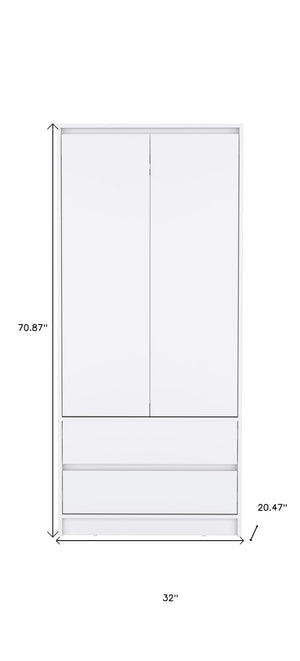 HomeRoots 71" White Wood Dresser - Versatile Two Door, Two Drawer Storage Solution for Modern Homes & Décor 520128