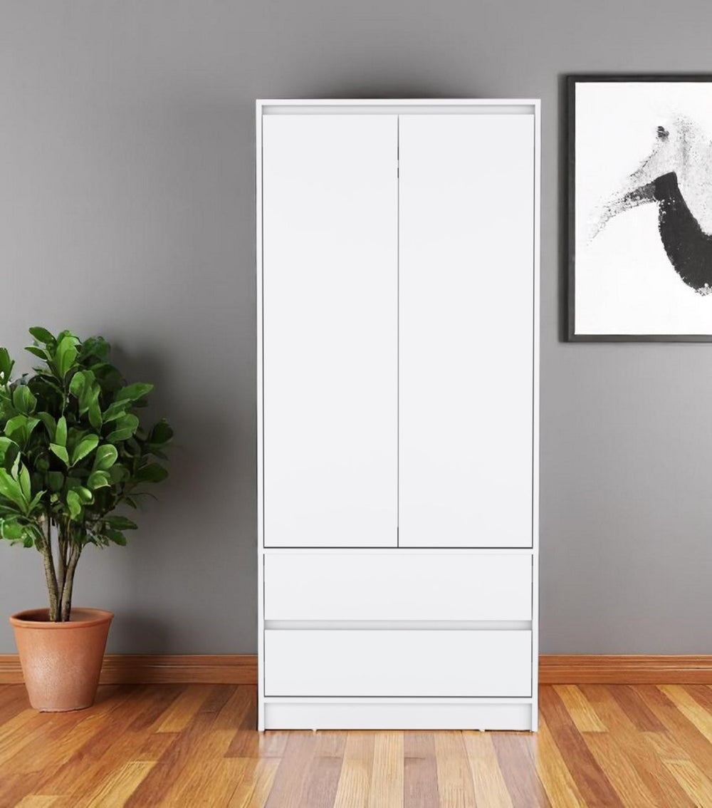HomeRoots 71" White Wood Dresser - Versatile Two Door, Two Drawer Storage Solution for Modern Homes & Décor 520128