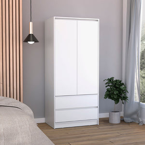 HomeRoots 71" White Wood Dresser - Versatile Two Door, Two Drawer Storage Solution for Modern Homes & Décor 520128