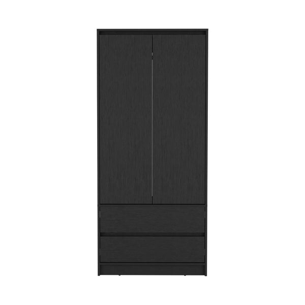 HomeRoots 71" Black Wood Combo Dresser - Stylish Two Door & Two Drawer Storage for Modern Bedrooms & Offices 520129